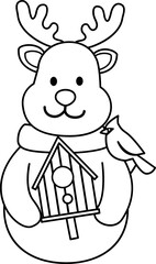 Cute deer holding bird house outline line