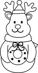 Cute deer holding Christmas wreath outline
