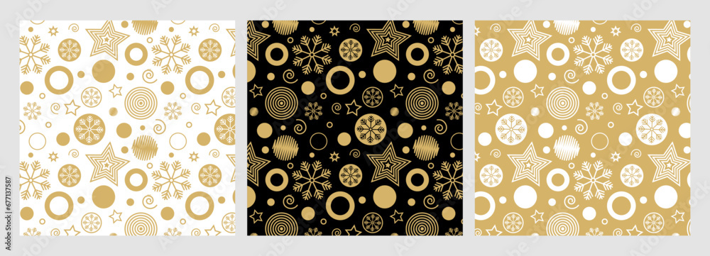 Aufkleber seamless pattern abstract star christmas background with elegant golden vector lines of mystic snowf