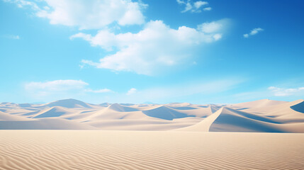 Fototapeta na wymiar a vast desert with rolling sand dunes and a bright blue sky