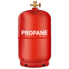 Red gas cylinder containing propane isolated on white background. Camp burner. 