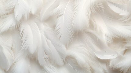 Obraz premium Background crafted from a delicate texture of white feathers, creating a soft and ethereal ambiance. Ai generated