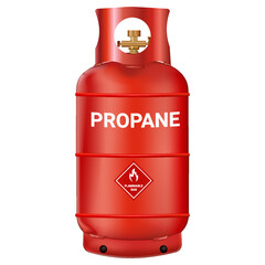 Red gas cylinder containing propane isolated on white background. Camp burner. 