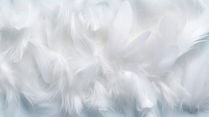 Obraz premium Background crafted from a delicate texture of white feathers, creating a soft and ethereal ambiance. Ai generated