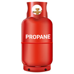 Red gas cylinder containing propane isolated on white background. Camp burner. 
