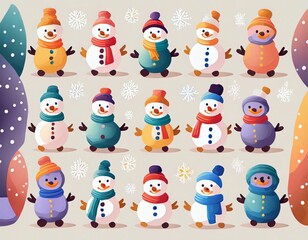 Fototapeta premium set of snowmen