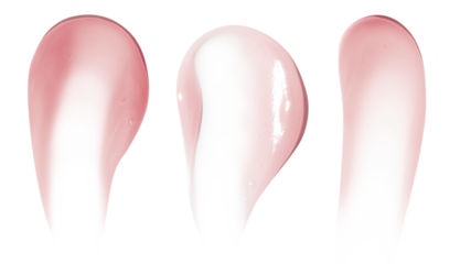 Smears of pink cream, balm, conditioner with banana, egg or chamomile on an empty background. Isolated.