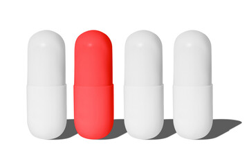 Obraz premium White capsules and one red in a row. on isolated transparent background