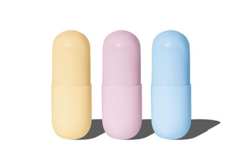Obraz premium Capsules of different colors in a row. on isolated transparent background