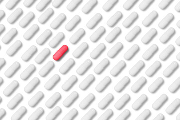 White capsules and one red throughout the area. on isolated transparent background