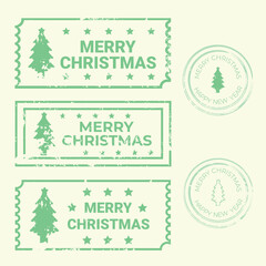 Set of Christmas tickets and round stamps with texture
