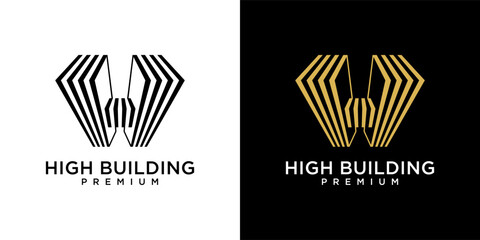 Letter H Real Estate Building Construction Logo Design Vector Illustration Template. Logo design of architecture, building, office, tower, company, business, H. © Oeriz Studio