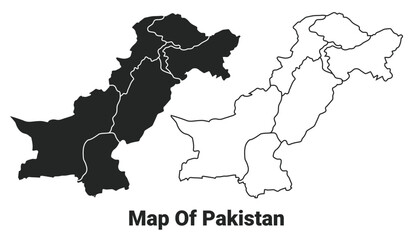 Vector Black map of Pakistan country with borders of regions