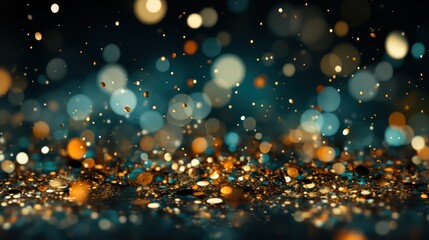 Golden and blue sprinkles with bokeh effect