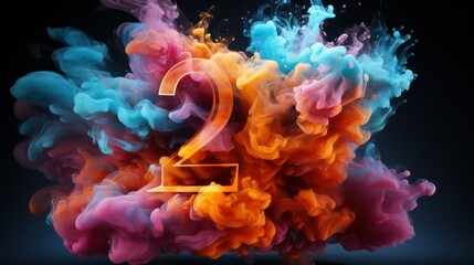 Obraz premium Number two made of multicolored paint splashes on black background