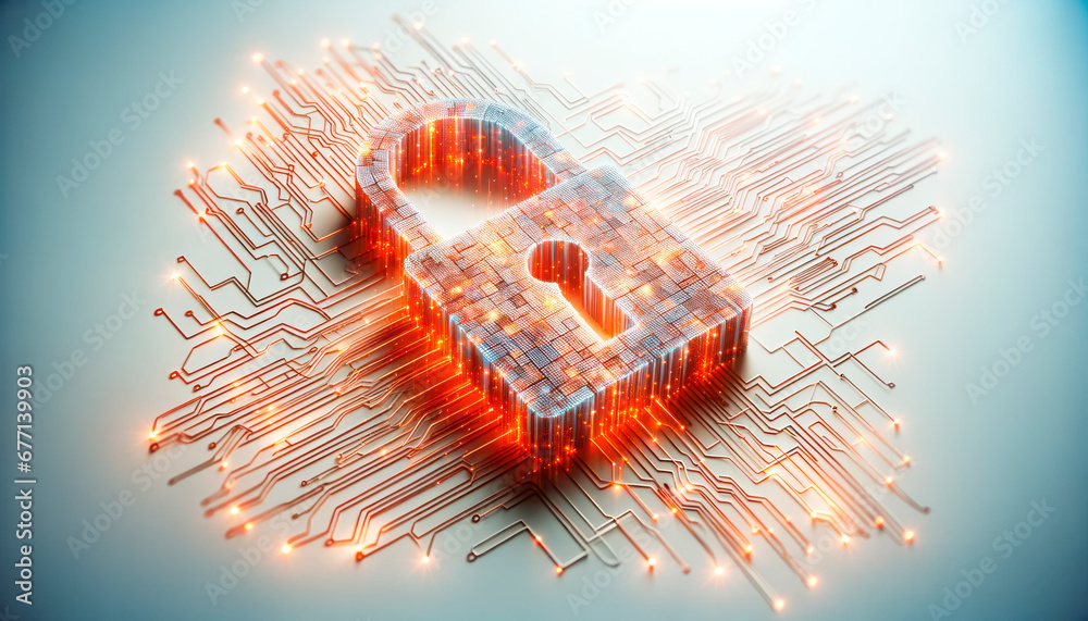 Aufkleber Cyber security concept with circuit board and padlock. Generative AI