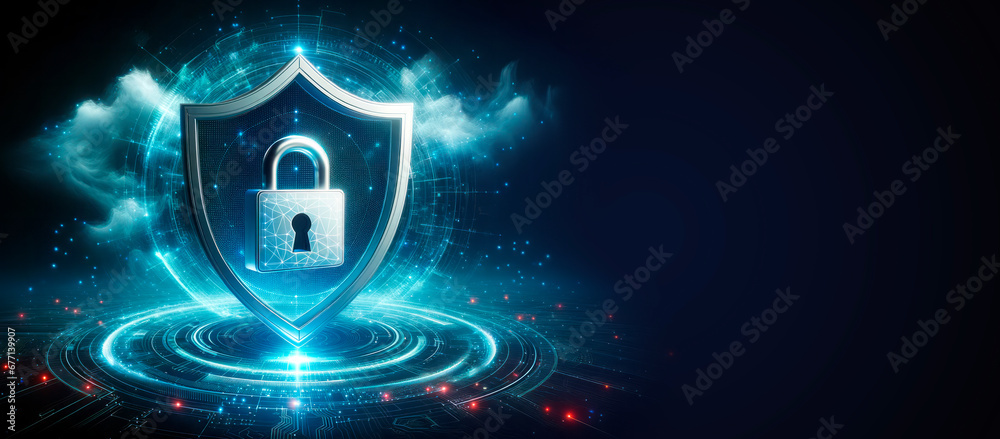 Poster cyber security, data protection, business technology privacy concept with empty place. generative ai