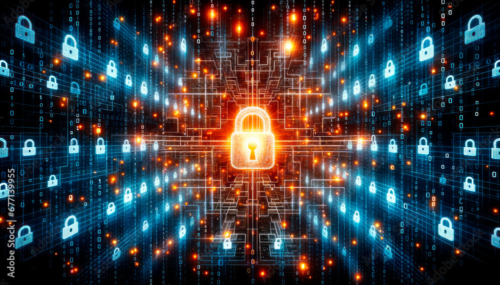 Aufkleber Cyber security and information protection concept. Digital data encryption. Generative AI