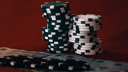Stack of poker chips for high-stakes casino games