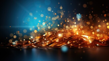 Abstract background with bokeh defocused lights and golden ribbons