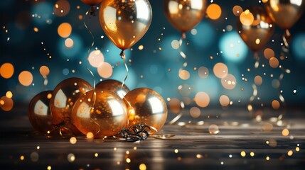 Birthday party with balloons, confetti and candles