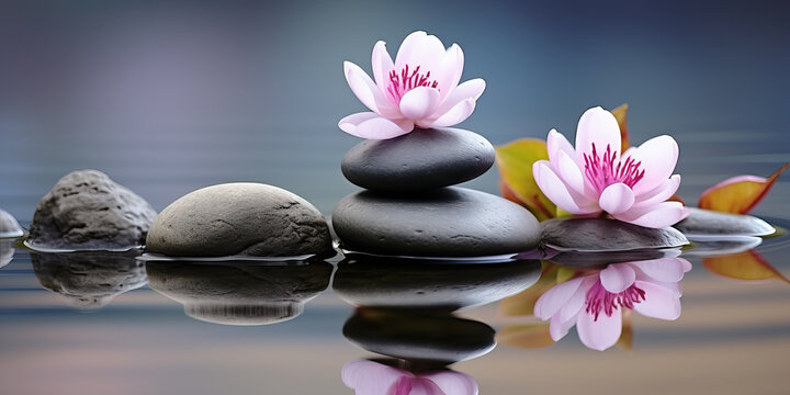 pyramid or tower of stones on the river bank, zen, harmony, chedo, water, rocks, lake, spa, relaxation, nature, tranquility, beauty, balance, landscape, minerals, shape, structure, religious, flower