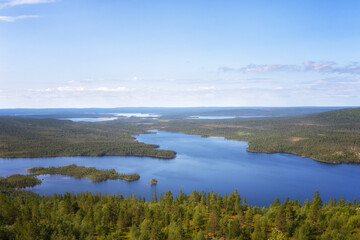 Fototapeta na wymiar Landscapes overlooking the lake Kaskama. Panorama. Kola Peninsula, Arctic Circle, Russia