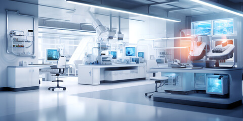A Futuristic Medical Science Laboratory Filled With Doctors Robotics And Nanotechnology
 - obrazy, fototapety, plakaty