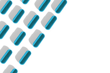 Blue capsules in rows. Lots of pills. on isolated transparent background