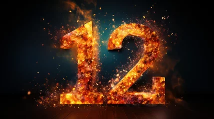 Gardinen Twelve number in fire, flames and smoke on black background © Bilal