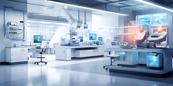 A Futuristic Medical Science Laboratory Filled With Doctors Robotics And Nanotechnology
