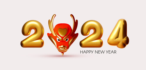 Happy Chinese New Year 2024 Dragon. Header. 3D Zodiac sign. Asia holiday design template. Chinese text means 