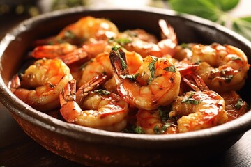 Sea Food Prawns in a white bowl Prawns is Indochinese cuisine, curry dish with prawns or shrimp roasted in  Sauces