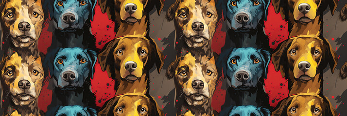 Fototapeta premium seamless pattern with multicolored dog faces on bright modern background for decoration