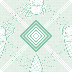 Two Scoops Line Art Ice Cream Illustration as Seamless Surface Pattern Design