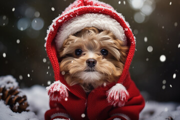 Adorable little dog wearing a festive Santa costume, spreading holiday cheer with its irresistible cuteness. Ai generated