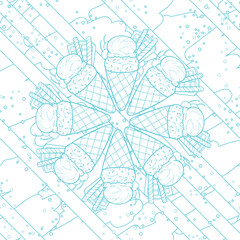 Two Scoops Line Art Ice Cream Illustration as Seamless Surface Pattern Design