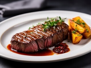 Steak on the plate, isolated on a white background