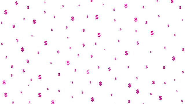 Animated pink dollar background. magenta money flies from top to bottom. Symbol of dollar. Looped video. Vector illustration isolated on the white background.
