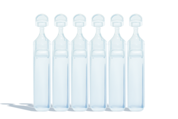Plastic pharmaceutical ampoules with physiological fluid. Sodium chloride. Or drops. Medicine. on isolated transparent background