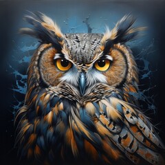 Painting of an eagle owl at night