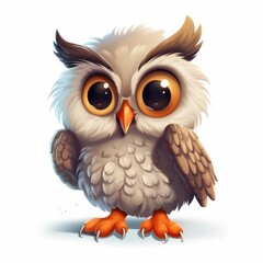 An illustration of a brown cute owl, white background