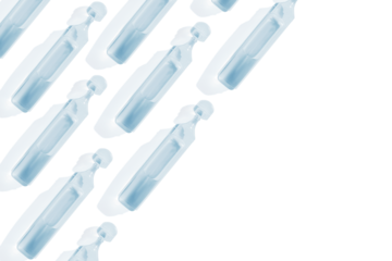 Plastic pharmaceutical ampoules with physiological fluid. Sodium chloride. Or drops. Medicine. on isolated transparent background