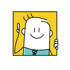 Stick figures, raising his index finger upward.