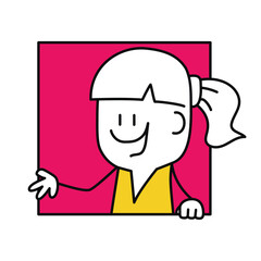 Stick figures, woman talking