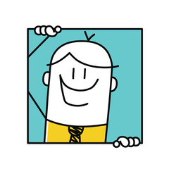 Curious man looking outside.