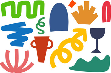 Minimalist abstract art shapes vector collection. Set of various abstract shapes. Hand drawn doodles. Vector illustration isolated.