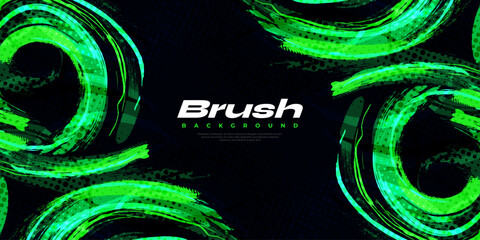 Green Brush Background with Halftone Effect. Sport Background with Grunge Style. Scratch and Texture Elements For Design