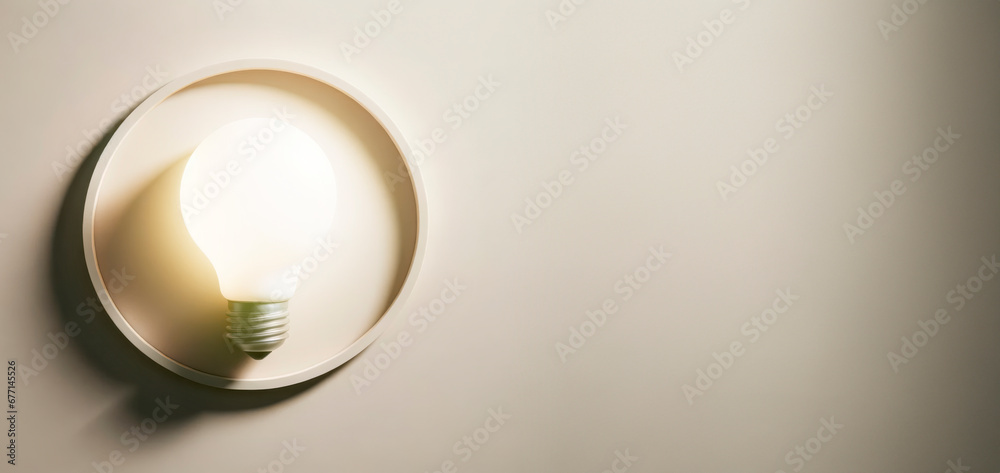 Poster light bulb on the wall. concept of idea, innovation and creativity. generative ai