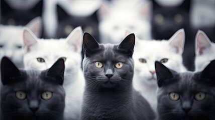 A Distinctive Cat Amidst a Sea of Cats - Embracing the Concept of Diversity and Individuality. Standing Out in the Crowd - obrazy, fototapety, plakaty